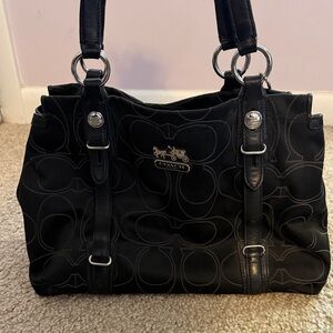 Coach Black Signature Satchel with Silver Hardware